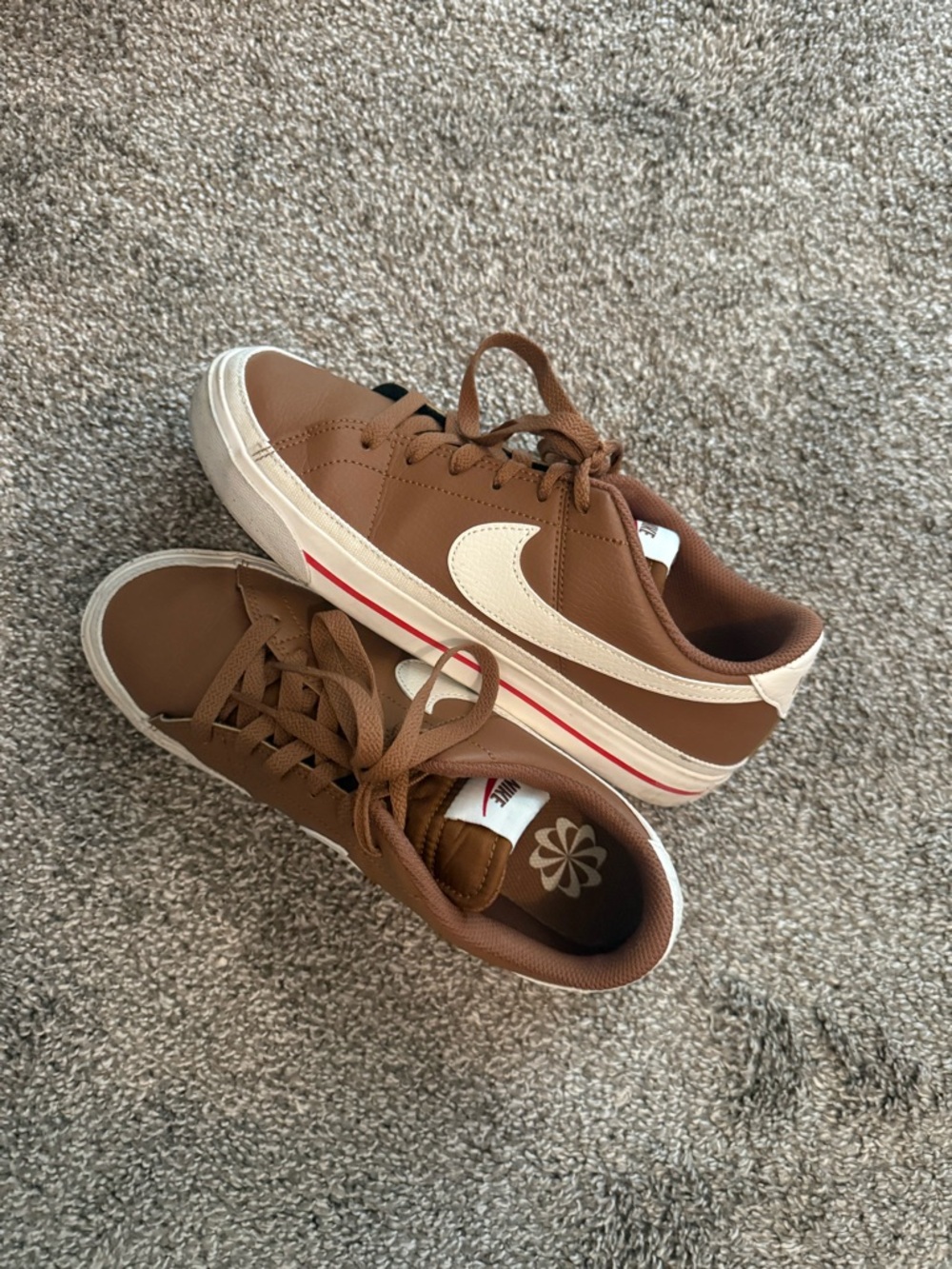 Women’s Brown Low-Top Sneakers with Cream Swoosh